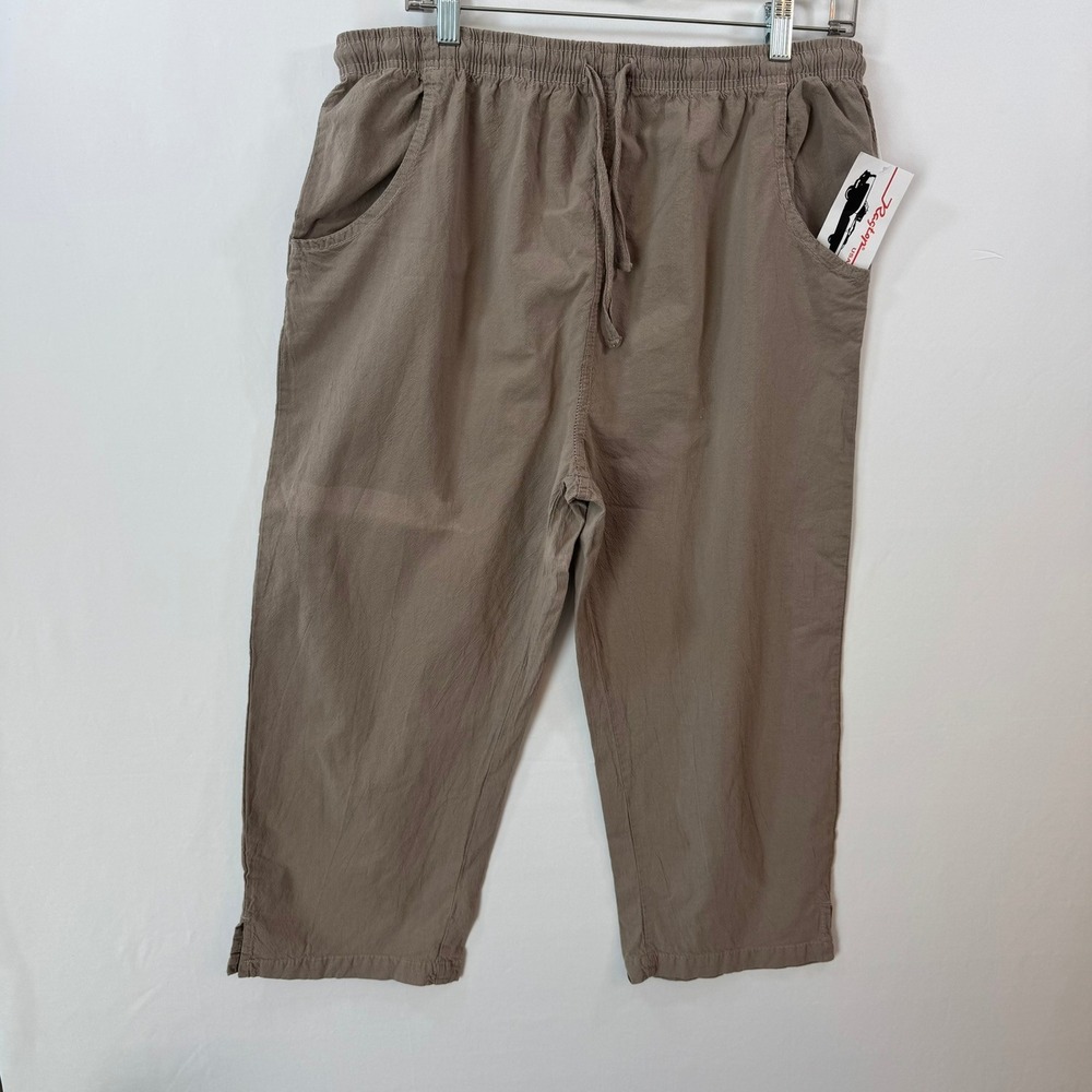Ragtop USA  XL Brown Cotton Elastic Waist Drawstring Casual Crop Pants